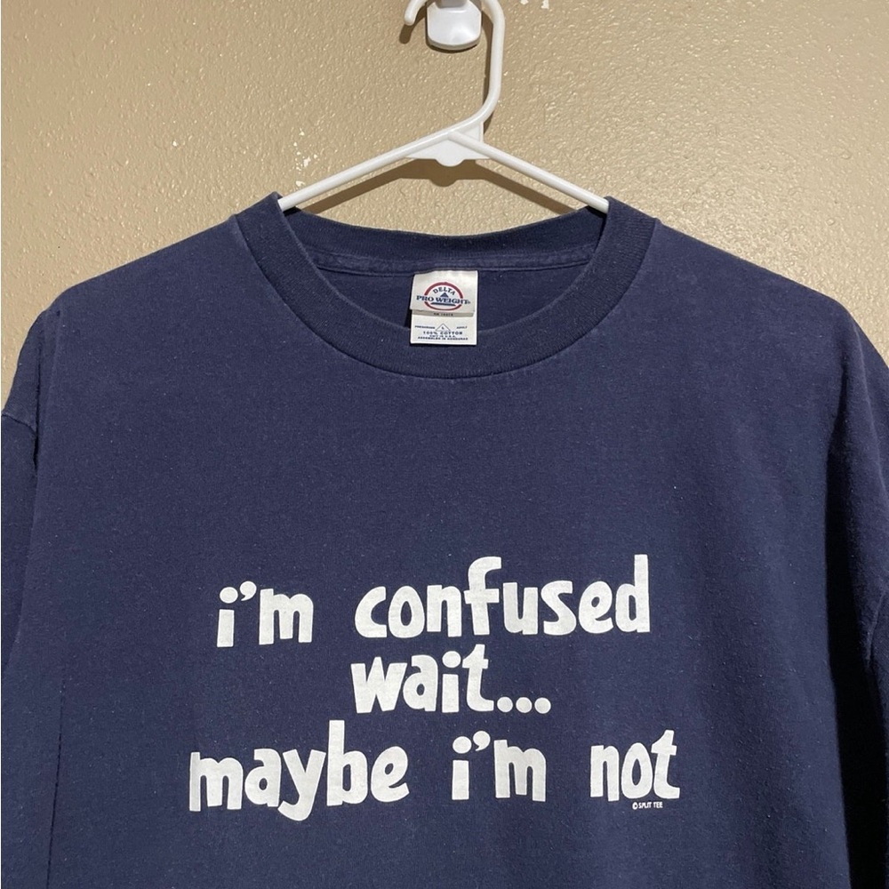 Y2K Navy Blue Funny Humor Short Sleeve T-Shirt Adult L I’m Confused - Picture 3 of 6